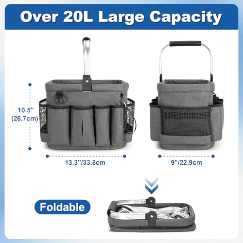 PGmoon Reinigungstasche mit Griff, Reinigungskorb mit mehreren Fächern für Reinigungsutensilien, Putzmitteln Tasche für Haushalte, Autoreinigung, Grau