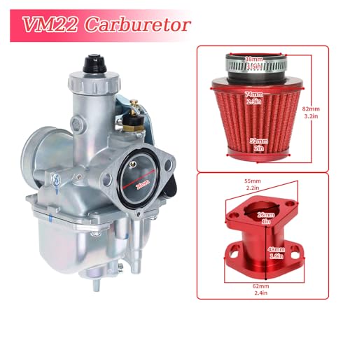 Image of 26mm VM22 Carburetor for Predator 212cc Honda GX160 GX200 196cc CT200U KT196 Moto Mini Bike and Go Kart 6.5HP Engine with 38mm Air Filter,Intake Manifold,Main Jets(Red)