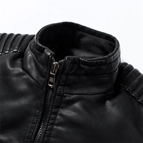 Men's Motorcycle Leather Jacket Retro Stand Collar Zipper Pockets Pu Leather Jacket Outerwear4
