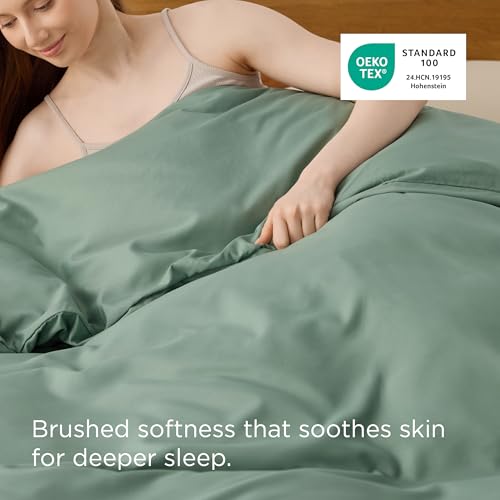 Image of Bedsure Duvet Cover Queen Size, 1Pc Soft Double Brushed Bedding, Sage Green | For Kids & Adults, 90 inchx90 inch, Only 1 Comforter Cover, No Pillow Shams, Hotel Luxury, Breathable, Lightweight, Zipper Closure