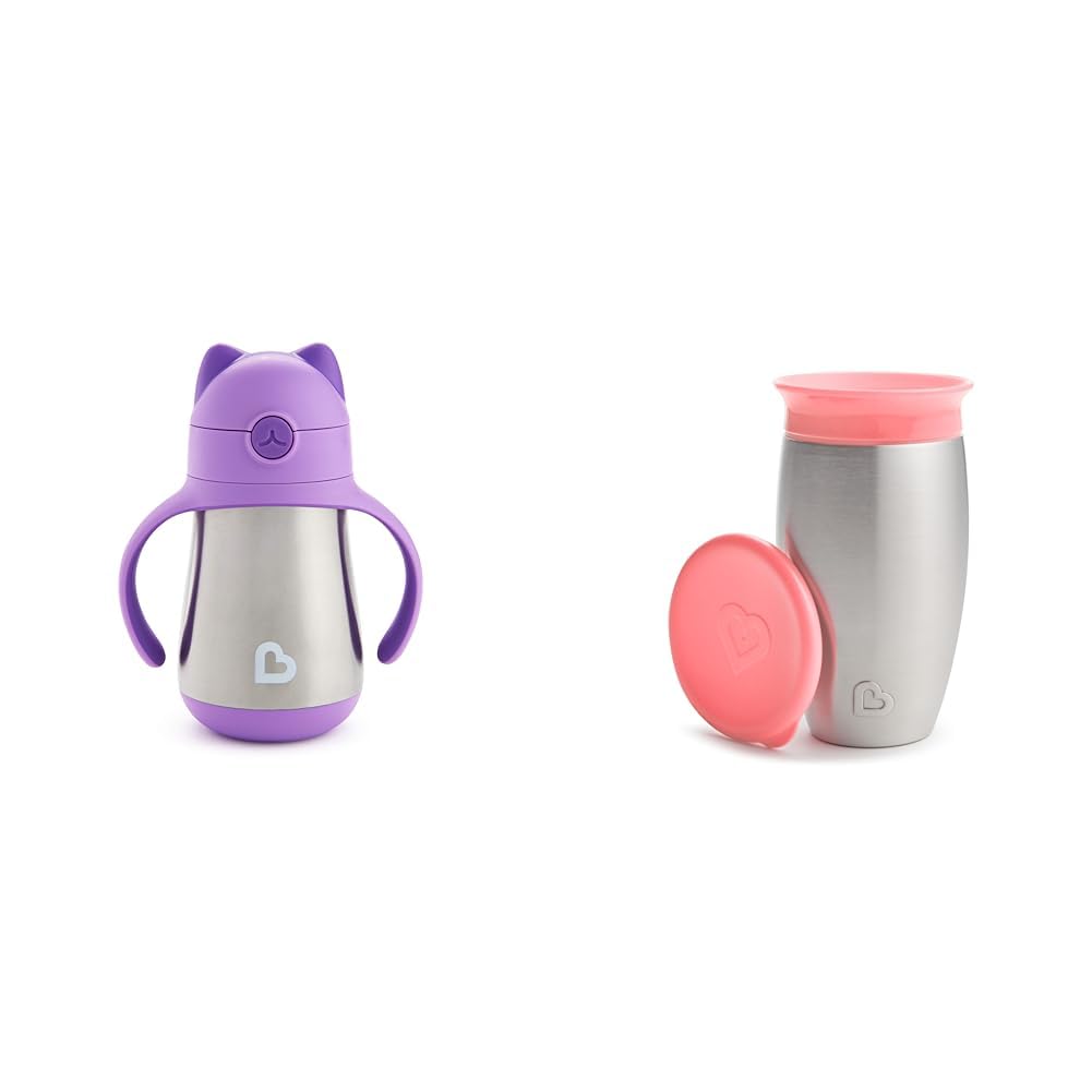 Munchkin® Cool CatTM 8oz Toddler Straw Cup & Miracle 360 10oz Stainless Steel Sippy Cup Bundle