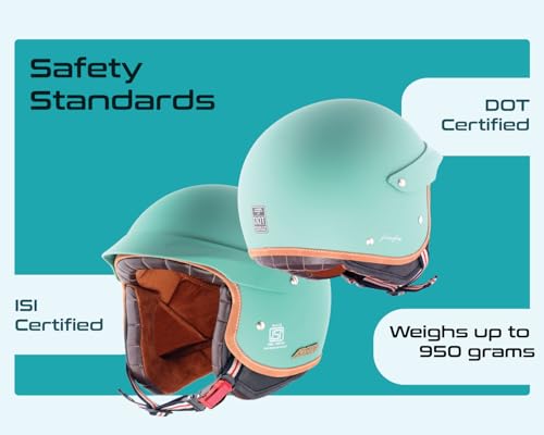 Image of Axor Retro Jet West with Peak ISI and DOT Certified Matte Finish Open Face Helmet for Men and Women with Stylish Peak- Dull Aqua Green-L