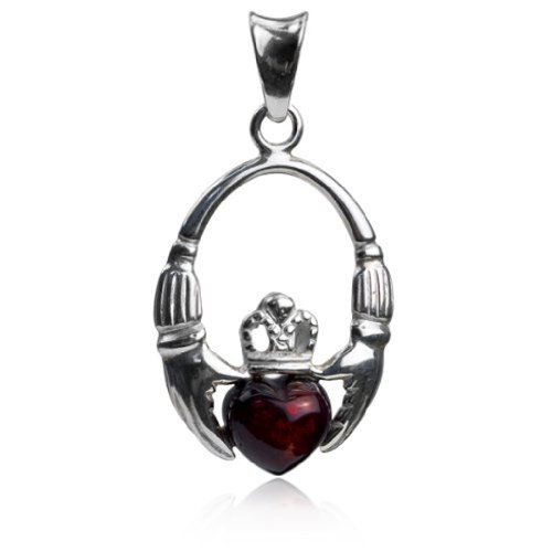 Noda - Pendente Claddagh in ambra rossa e argento