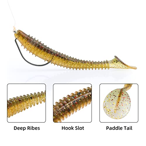 RUNCL Swimbaits Paddle 10/20/30/40PCS, 5/4/3/2 Inchs Paddle Tail, Soft Lure for Trout Crappie Bass, Durable Plastic Bait Swimmer for Saltwater/Freshwater, Fishing Lover's Gift by RUNCL - Used condition - Image 3