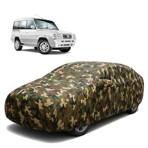 Image of Sulfar 100% Waterproof Car Body Cover Compatible with Mirror for Tata Sumo Gold with Long Lasting Durable Material (Triple Stitched, Full Bottom Elastic, Camouflage Army)