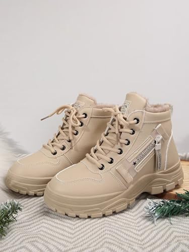 Women's Chunky White Sneakers – Korean Style Winter Boots with Waterproof Artificial Leather and Fleece Lining3