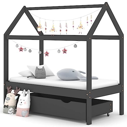 TEKEET Home Furniture Kinder-Bettgestell mit Schublade, Dunkelgrau,...