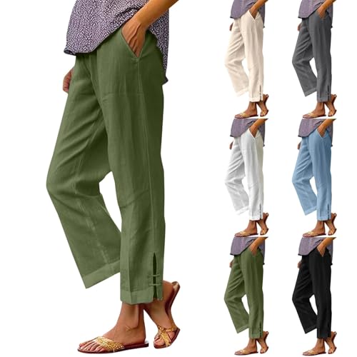 Linen Pants for Women 2025 Summer Waist Elastic Straight Leg Lounge Boho Pant Casual Loose Beach Trousers with Pockets