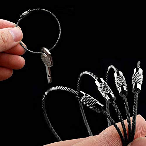 Metal Cable Key Ring Wire Durable Car Flexible Keychain Carabiner Large Keyrings Loop Luggage Tag (Asphalt, 4Pcs 2Mm 6,3") #TOP5