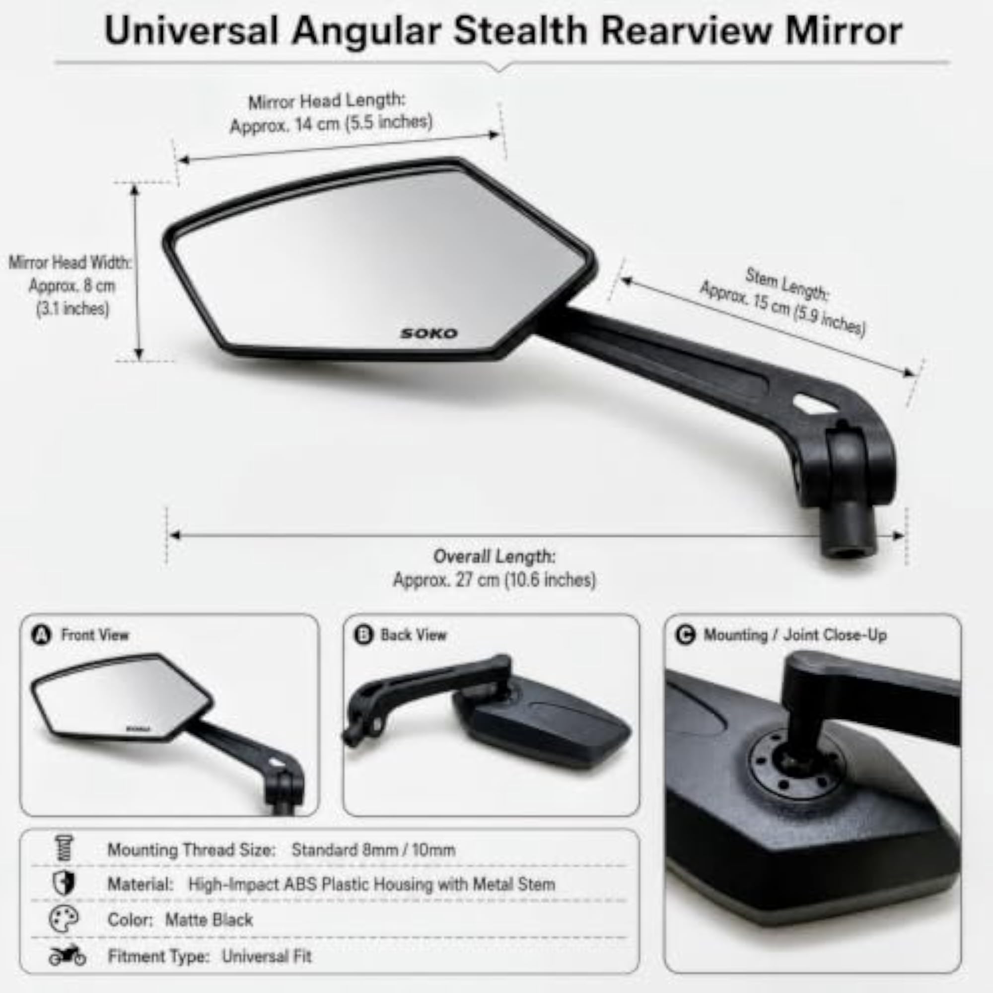 Angular Motorcycle Rear View Mirror Set