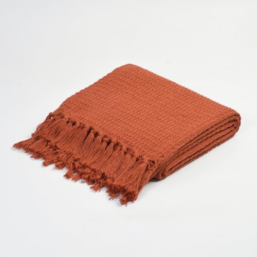 Image of Handloom Cotton Throw for Sofa & Bed | Soft Lightweight Boho Blanket | Decorative All-Season 100% Cotton Sofa Throw - 50x60 inch (Cherry)