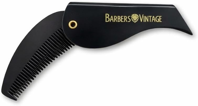 Barbers Vintage Folding Comb - Deluxe Handmade Pocket Flip Comb for Men's Beard &amp; Moustache Grooming (Small, Black)