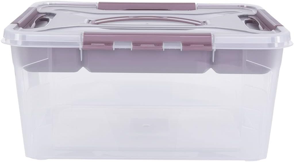 keeeper Storage Box with Lid and Insert, 39 x 29 x 18 cm, 15.3 litres, Hubert + Hilda, Transparent/Taupe