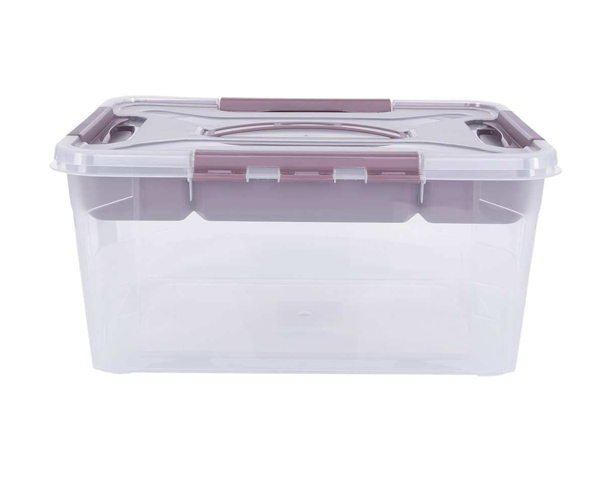 keeeper Storage Box with Lid and Insert, 39 x 29 x 18 cm, 15.3 litres, Hubert + Hilda, Transparent/Taupe