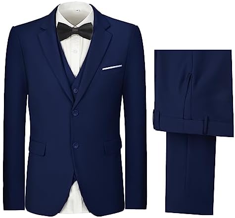 Men's Suits Slim Fit Blue Suit for Men Two Button Blazer Solid Jacket Vest Dress Pants Mens Tuxedo Suit Set for Business Outfit Size L