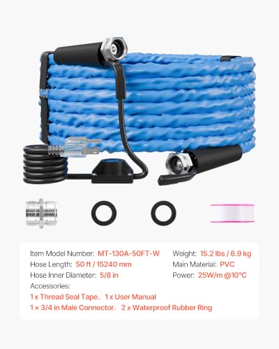 Image of VEVOR 50FT Heated Water Hose for RV Antifreeze to -45F Drinking Water Hose