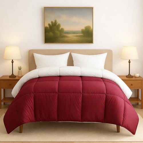 Image of Reversible AC Comforter King Bed 300 GSM,Soft Microfibre Quilt Blanket for Winter (102X108 inches, Burgundy & White)