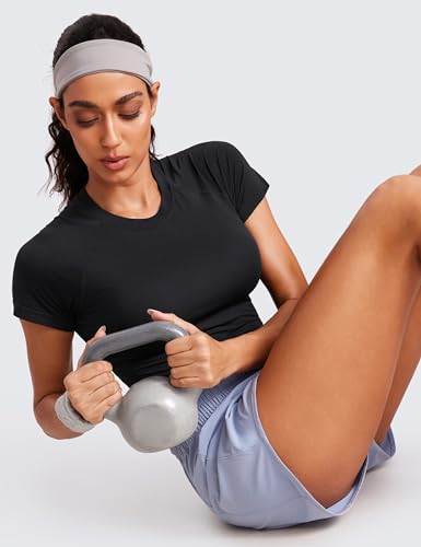 CRZ YOGA Seamless Womens Short Sleeve Crop Tops Breathable Slim Fit Gym Workout Shirts Athletic Running Basic Tee Top4