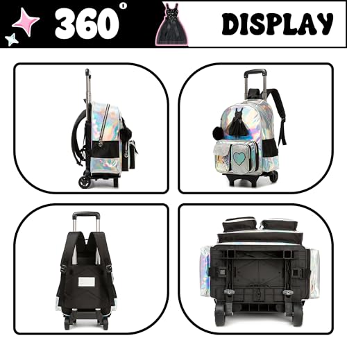 Image of HTgroce Rolling Backpack with Wheel,School Backpack for Kids Girl Roller Schoolbag Wheeled Backpacks Set Carry-on Luggage,Black