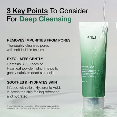 Image of Anua Heartleaf Quercetinol Pore Deep Cleansing Foam, Facial Cleanser, for Double Cleansing, BHA, Hyaluronic Acid, Glycerin, Face Wash, Blackhead Remover, Korean Skincare