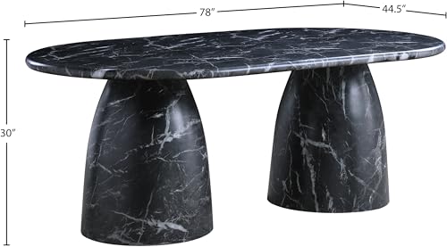 Image of Meridian Furniture 702Black-T Cosenza Collection Art Deco 78 inch Indoor /Outdoor Concrete Dining Table with Black Marble Finish, 78 inch W x 44.5 inch D x 30 inch H, Black
