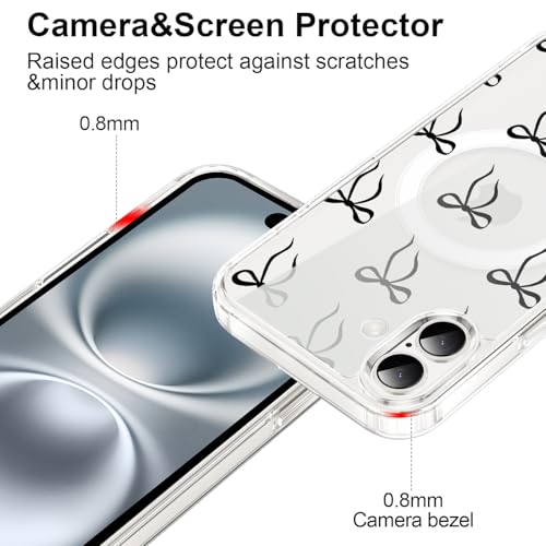 Coque transparente iPhone 16 motif nœud noir, cadeau fille idéal - 6