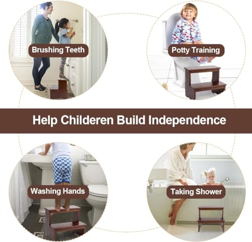 Image of Solid Sheesham Wooden Two Step Stool for Adults and Kids, Bed Stepstool with Anti-Slip Bottom, Heavy Duty for Kitchen, Bathroom, Bedside Step Stool, Wooden Step Stairs 350 lbs Capacity
