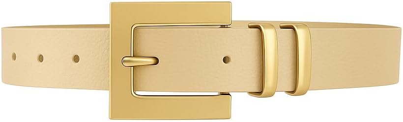 Cinto Feminino de Couro PU Bege Fivela Dourada Brilhante Médio ZERASTOCK Suits