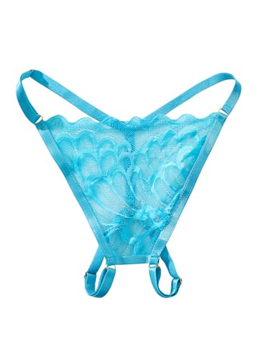 Image of Lilosy Women's Sexy Underwire Floral Lace Sheer Bachelorette Lingerie Set See Through Bra and Panty 2 Piece Blue Medium
