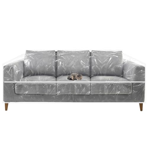 Xelsluthe Clear Plastic Couch Cover Waterproof Thick Couch Covers Protector for Pets, Heavy Duty Vinyl Sofa Cover Against Cat Dog Clawing