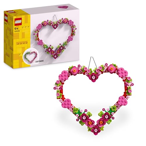 LEGO Corazón Decorativo, Juguete de Construcción para Niños y Niñas de 9 Años o Más, Decoración de Dormitorio Infantil o Accesorio de Pared, Idea de Regalo para el Día de la Madre 40638