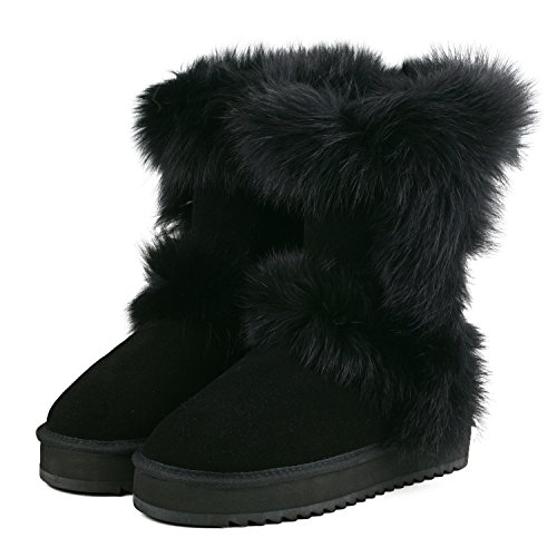 AUSLAND Waterproof Genuine Suede Platform Boots for Women Furry Winter Short Boot Ladies Fur Boots 992562