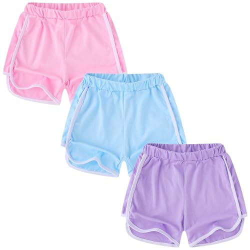Toddler Girls Boys Active Shorts Kids Dolphin Yoga Shorts 3 Pack Cotton Athletic Sport Jogger Shorts for Little Kids