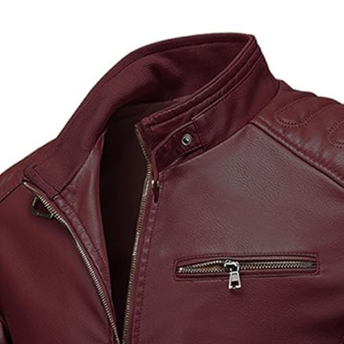 Chaqueta de cuero para hombre estilo bomber con cuello alto miniatura 3