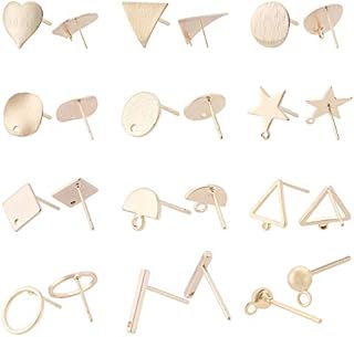 BENECREAT 24PCS 18K Gold Plated Earring Studs 12 Mixed Shape Brass Post Stud with Hoop for DIY Earring Making Supplies