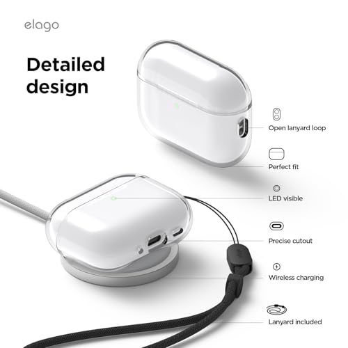 Image of elago Clear Case for AirPods Pro 3 | Lanyard Included, Strap Included, Reduced Yellowing, Shockproof, Full Protection (Transparent)