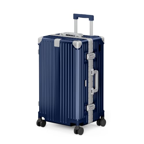 Image of ALPHA CAMP Trunk Luggage 24 Inch with Aluminum Frame Zipperless Suitcase | Medium Checked Thickened 3-Layer PC Hardshell with TSA Lock,Charging Port, Cup Holder and Spinner Wheels for Domestic Travel