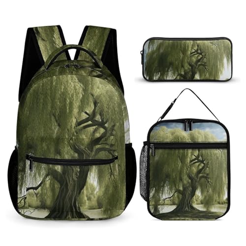 Big Trees Backpack Set 3 Piece, Durable Backpack Insulated Lunch Bag Portable Pencil Case for Men Women