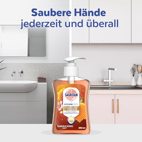 Sagrotan Handseife Manuka Honig – Feuchtigkeitsspendend und stark gegen Bakterien – 6 x 250 ml Handseife – Ansicht 5