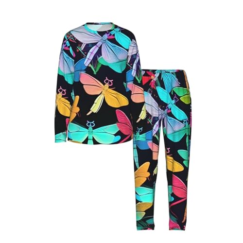 Pyjama extensible femme manches longues doux imprimé libellules mignonnes