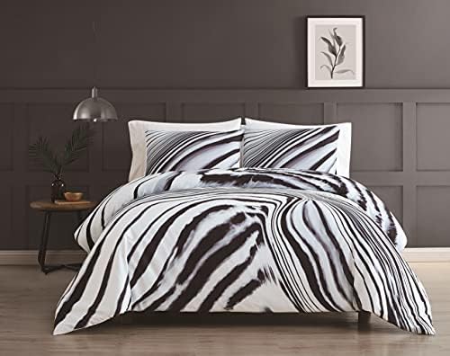 Vince Camuto - Muse Luxurious 3 Piece King Comforter and Sham Set - Abstract Zebra Print - White/Black