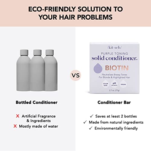 Kitsch Purple Conditioner Bar For Blonde Hair - Toning Purple Hair Conditoiner Bars With Biotin For Strengthening Hair & Neutralizing Brassy Tone | Vegan Solid Shampoo Bar For Hair | Zero Waste, 3.2Oz #TOP4