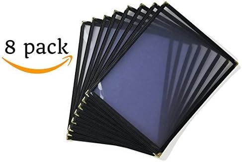 8 Pack Single Page Menu Cover | 8.5 x 11 inch Top Loading Holder | Double Stitch Vinyl Borders with Gold Corners | Restaurant, Catering, Wedding, Hotel, Banquet, Lunch Menu