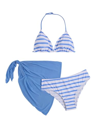 Image of SOLY HUX Girl's Summer Swimsuit Set Floral Halter Triangle Bikini Set with Wrap Skirts Beachwear