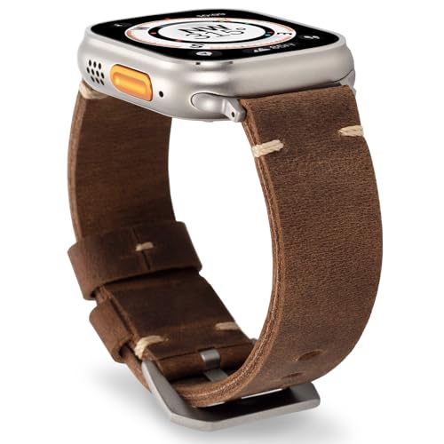 Handmade Double Sided Leather Bands Compatible with Apple Watch Ultra 2/Ultra Band 49mm 46mm 45mm 44mm 42mm Men Retro Design Grain Genuine Leather Band For iWatch Series SE 10 9 8 7 6 5 4 3 2 1