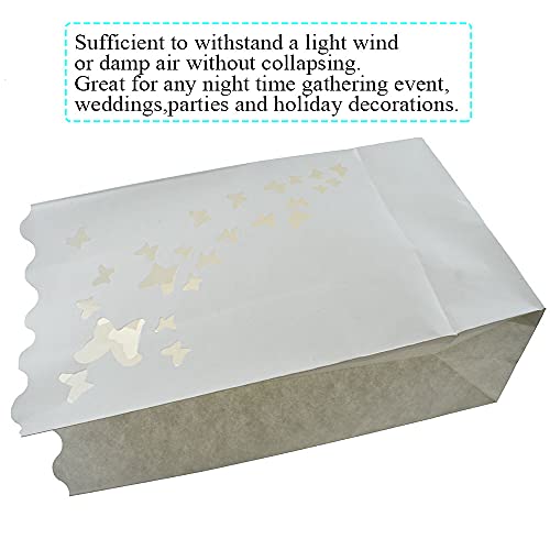Hao Pro 5.9X10X3.6Inch Luminary Bags With Butterfly Cutouts Flickering Glow Luminaries Stay Sturdy Reusable Easy Fold Back Thick Paper Beige 10 Pcs For Wedding Valentine Party Garden Driveway #TOP4