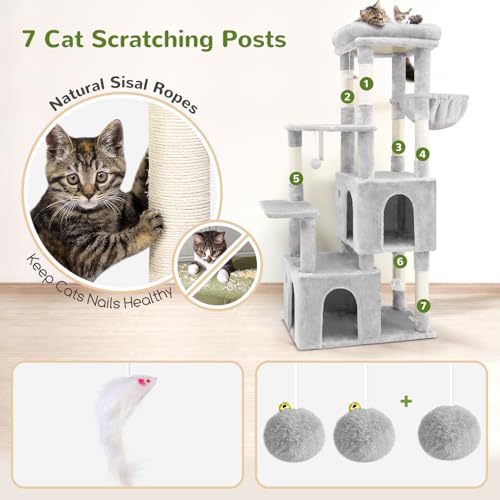 Image of Globlazer Cat Tower for Indoor Cats, Heavy Duty Cat Trees for Large Adult Big Cats Maine Coon Cat Tree Tower with Scratching Post, Extra Large Top Perch, Cat Condos, F61, Cloud Grey, 61inch