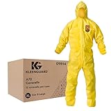 Kleenguard A70 Chemical Spray Protection Coveralls (09818) Suit, Hooded, Zip Front, Elastic Wrists & Ankles, 5XL, Yellow, 12 Garments/Case