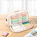 Sooez Big Capacity Pencil Case Pen Pouch, Soft Corduroy Pencil Bag with 3 Compartment, Multiple Pockets, Sturdy Zipper, Cute School Supplies Pen Bag Organizer For Teen Girls College, Beige