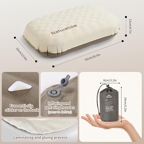Naturehike Ultralekka nadmuchiwana piankowa poduszka na łóżko, nadmuchiwana poduszka, regulowana twardość, ergonomiczna, łatwa do czyszczenia poduszka kempingowa do podróży, wędrówek, domu